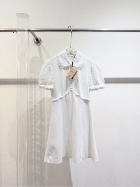 Miu Miu White Lace-Trim Short Sleeve Dress